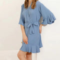 FUNG 6008 Adjustable Waist Tie Satin Robe Women Chiffon Ruffle Bridal Party Robe
