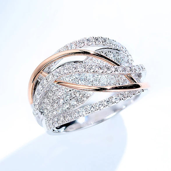Huitan Creative Two Tone Metal Color Woman Ring Micro Paved CZ Fashion Versatile Design Female Finger Wedding Jewelry