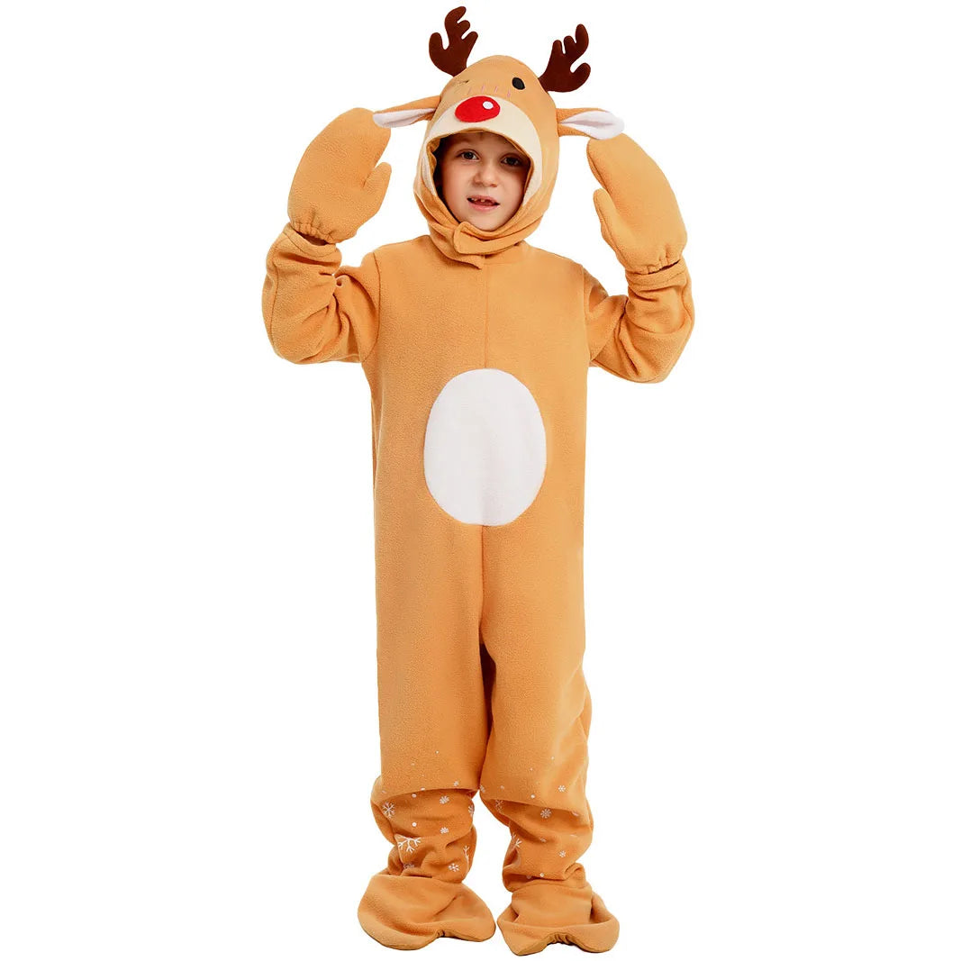 2026 Baige Boys Girls Festival Clothing Kids Christmas Reindeer Costume Children Role Play Animal Party Jumpsuit