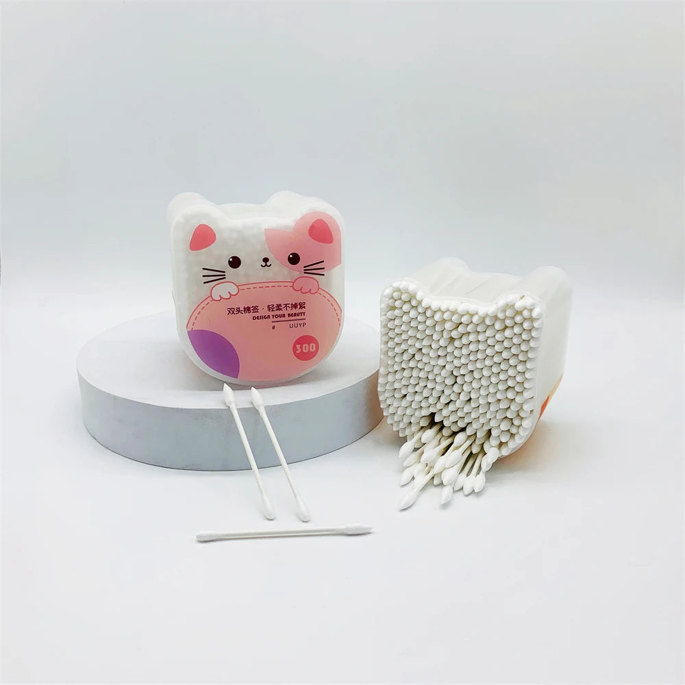 High Quality 300Pcs Double Head Bamboo Ear Buds Cleaning Sticks Biodegradable Q Tip White Swab 100% Cotton Bud