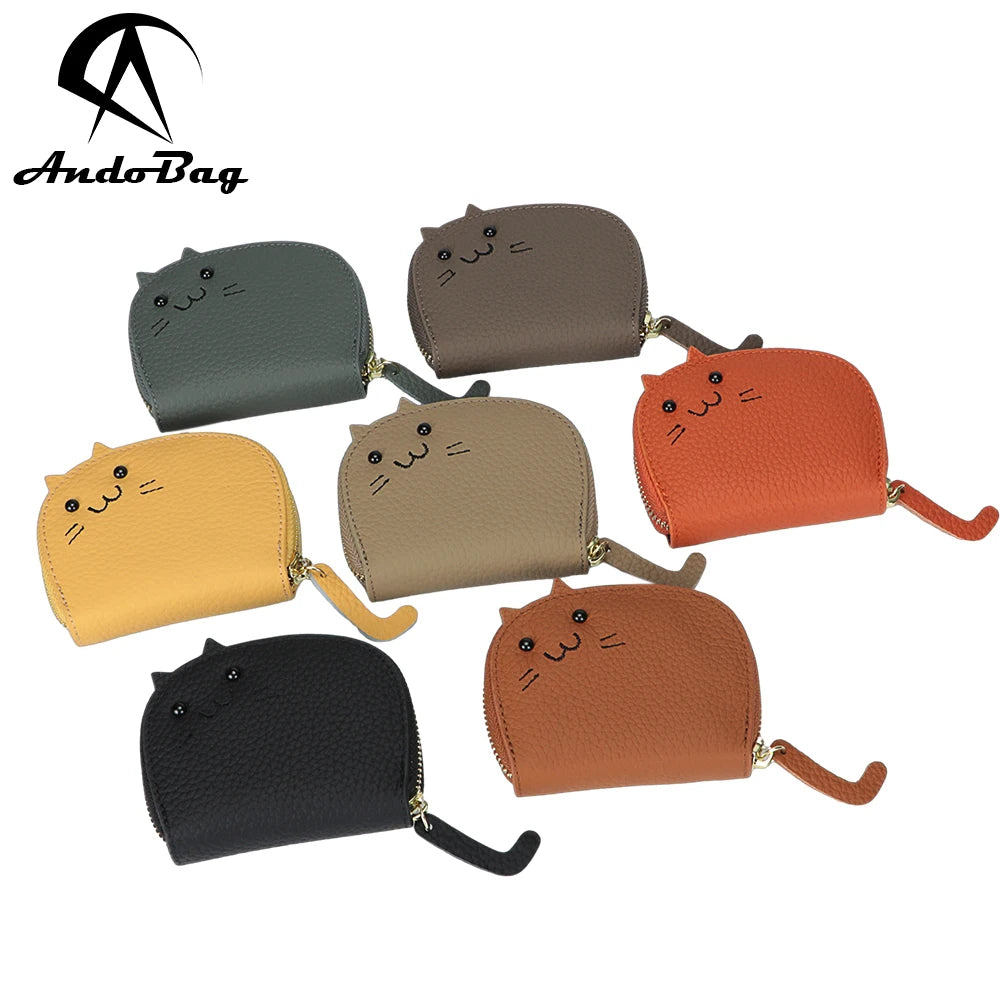AndoBag Organ Card Holder for Women Genuine Cow Leather Ultra-thin Cute Zipper Wallet Fashion Simple Small Coin Purse 1567