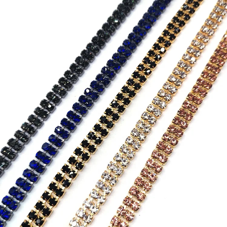 SS16 Garment Accessories-2-Row Rhinestone Cup Chain for Sew-On Garment Shoe Hat Decoration