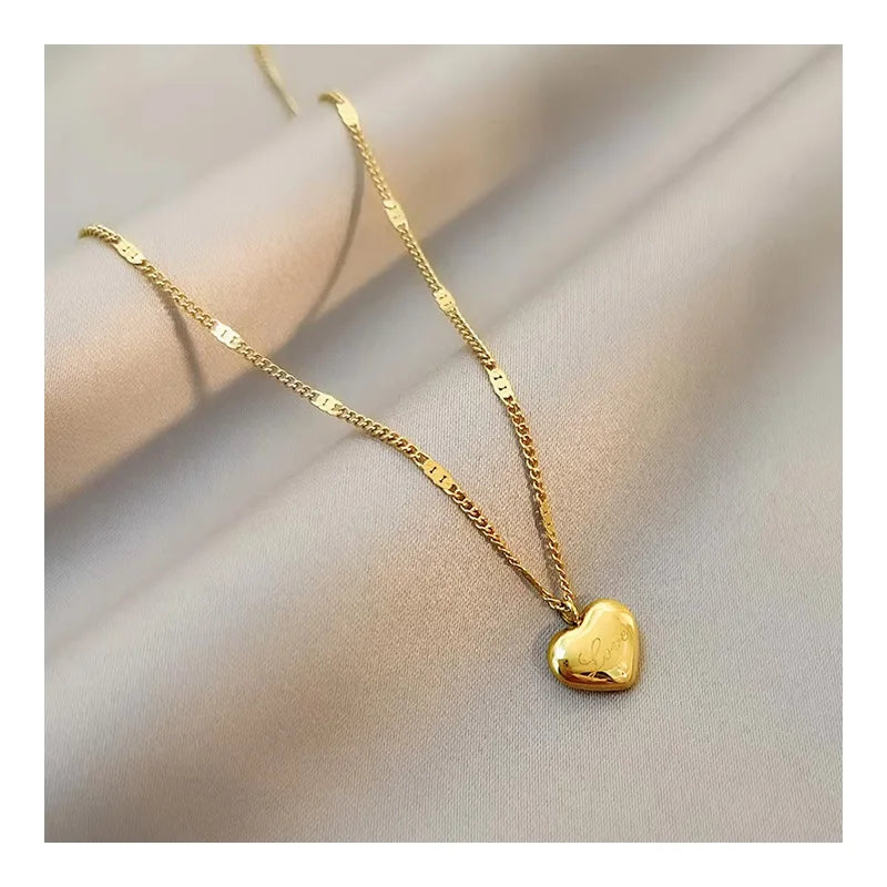 DAIHE 2023 New Chain Ladies Simple Heart Pendant Necklace Stainless Steel Necklace for Women Fashion Jewelry