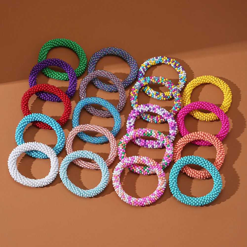 RTS Factory Wholesale Fashion Glass Seed Beads Roll Bracelet Jewelry Bohemia Acrylic Small Mini Bead Boho Bracelet for Women Kid