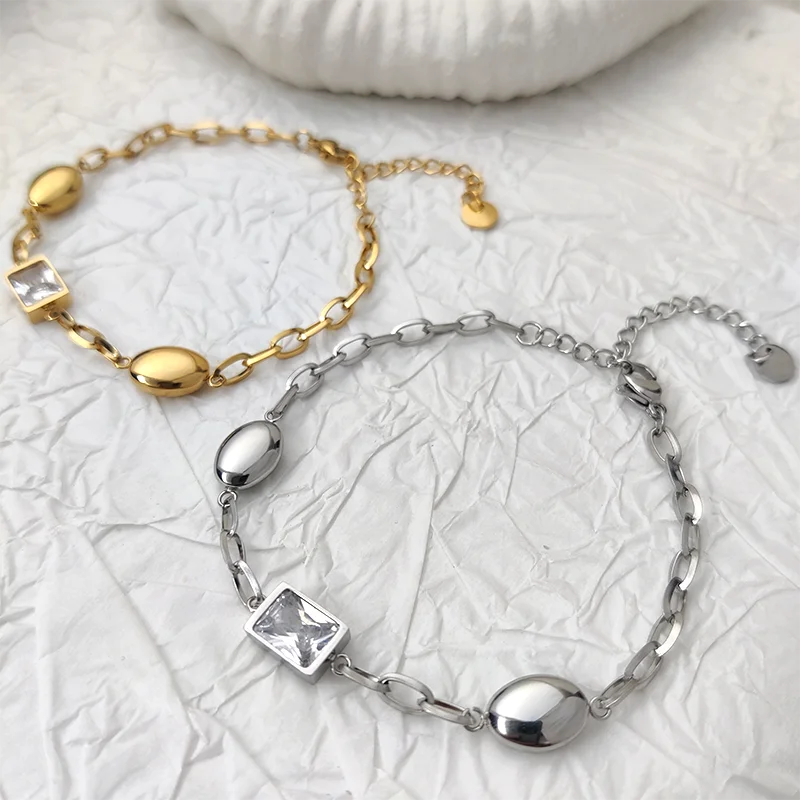 2025 Trend High-quality Jewelry Geometric Stainless Steel 18K Gold Plated Zircon Adjustable Charm Bracelets for Women WSB003