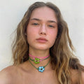 Summer Beach Hot Selling Colored Glass Five-petal Flower Pendant Choker Necklace for Women Eco-friendly Jewelry