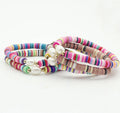 Cheap Wholesale Bohemian Elastic Beaded Gold Shell Pearl Bracelets Vinyl Discs Polymer Clay Disc Beads Bracelets for Women