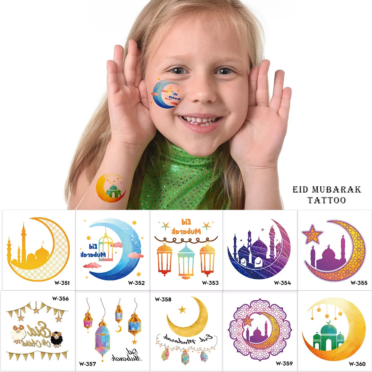 Custom 10 Pcs/Set Ramadan Kareem Eid Mubarak Theme Temporary Tattoo Stickers for Kids Party Favor Gift