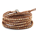 Fashion Women Jewelry 4mm Hematite Gold Grey Crystal Glass Beads Weave Bracelet Handmade 5 Leather Wrap Bracelets