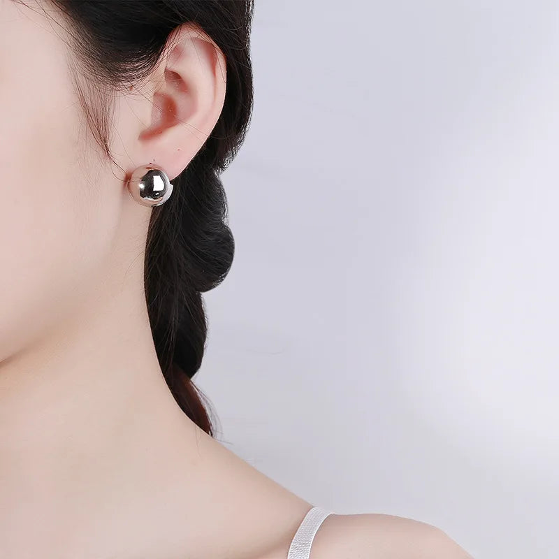 Fashion Minimalist Jewelry 925 Sterling Silver Chunky Earring Chic Round Ball Bead Shape Gold Plated Hoop Earrings Women