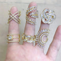 RM1353 New Unique 18k Gold Plated Diamond Cubic Zirconia CZ Paved Cluster Link Chain Bone Joint Rings for Women Girls