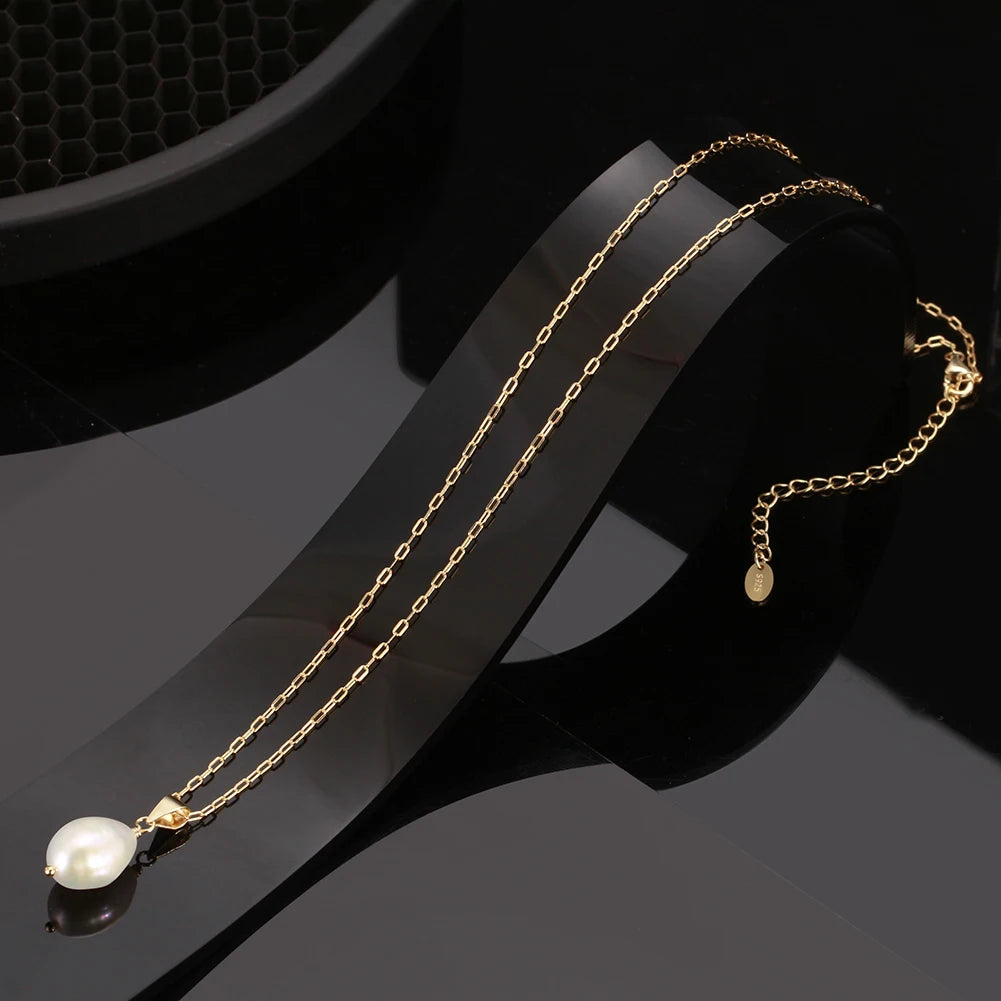 RINNTIN GPN24 Luxury Jewelry14K Gold Plated Pearl Necklace Women 925 Sterling Silver Baroque Freshwater Pearls Necklace MegaBDM