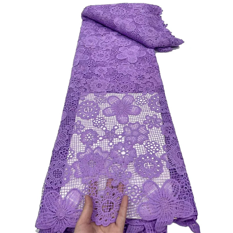 Wholesale Hoh Lace Fabrics African Mesh Water Soluble Elastic Embroidery Lace Fabric Tissue Cord Lace 100% Polyester for Garment