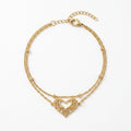 QIAOREN 11944 Trendy Filigree Heart Layered Bracelet Stainless Steel 18K Gold Plated Cutout Love Heart Satellite Chain Jewelry