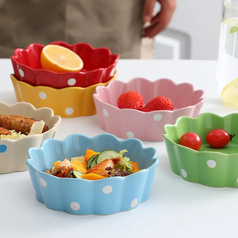 Stylish Polka Dot Pattern Ceramic Bowl Set-Microwave and Dishwasher Safe Eco-Friendly for Pasta Pasta Dinner Parties