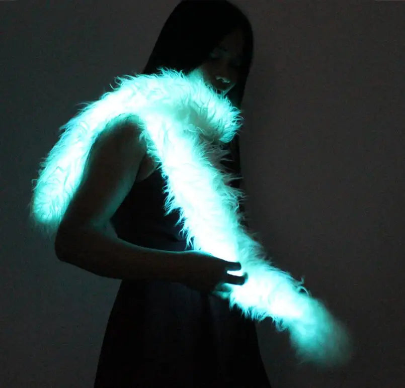 Led Scarf Light up Boa Glowing Faux Fur Scarves White for Rave Dance Party Men Women Warm Raccoon Collar Stole Shawl White