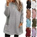 Women's Long Sleeve Winter Warm Tunic T-shirt Tops New Plush Pullover Sweaters with Pocket Casual Knitted Sweatshirts