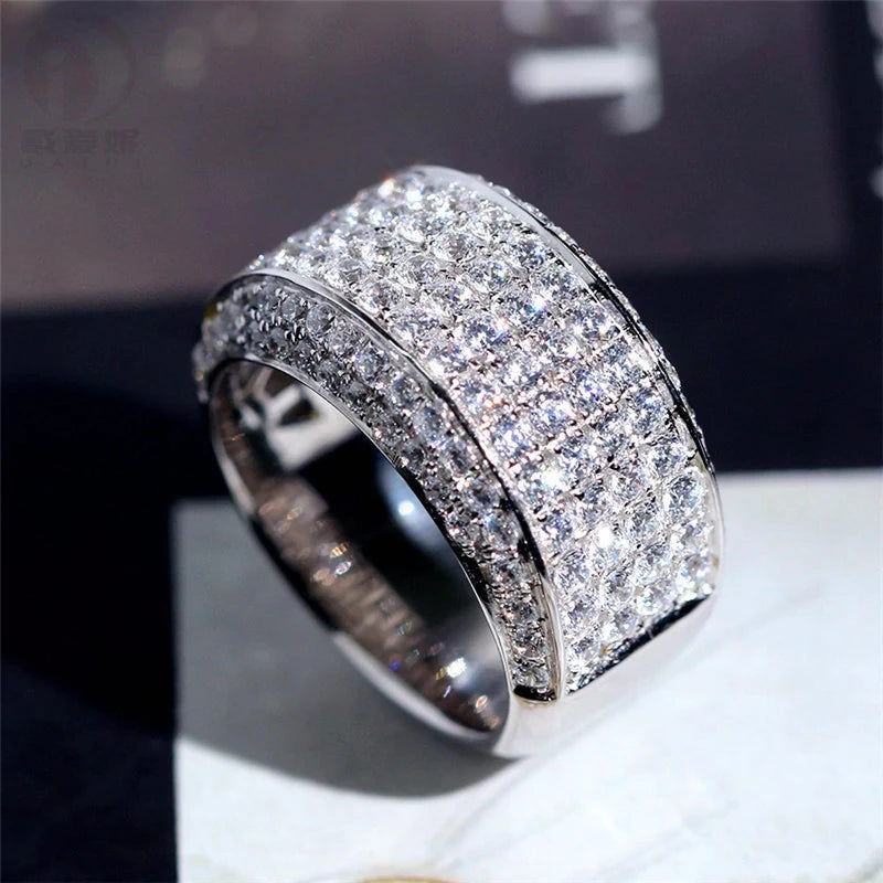 CAOSHI Luxury Silver Plated Wedding Engagement Bands Full CZ Crystal Finger Rings Cubic Zirconia Luxury Ring Band for Men Women