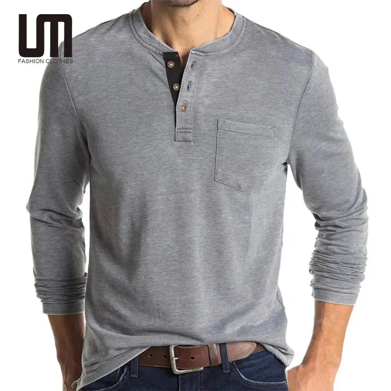 Liu Ming New Product 2025 Autumn Casual Men Long Sleeve Button up Pullover Tops T Shirts
