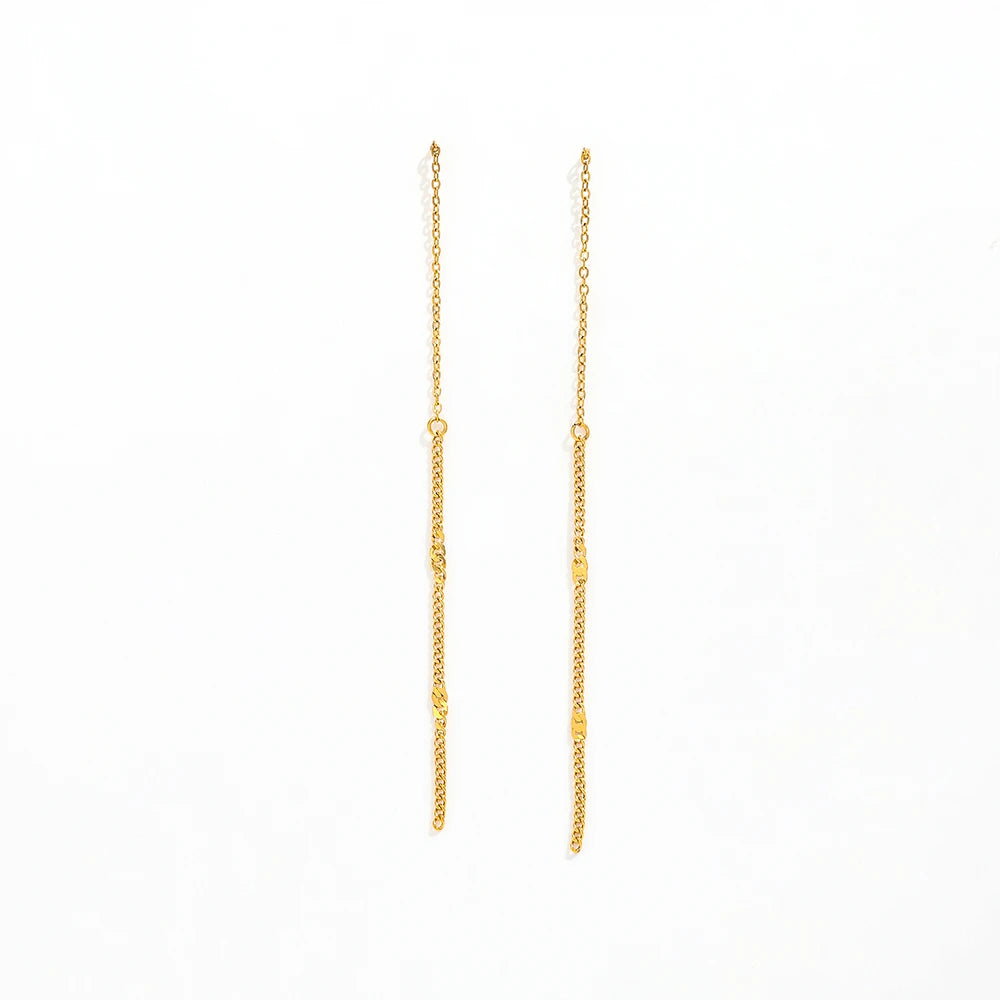Fenny  Tarnish Free Elegant Charm Tassel Chain Hoop Earring Trendy for Women Wholesale Stainless Steel Ladies Jewelry