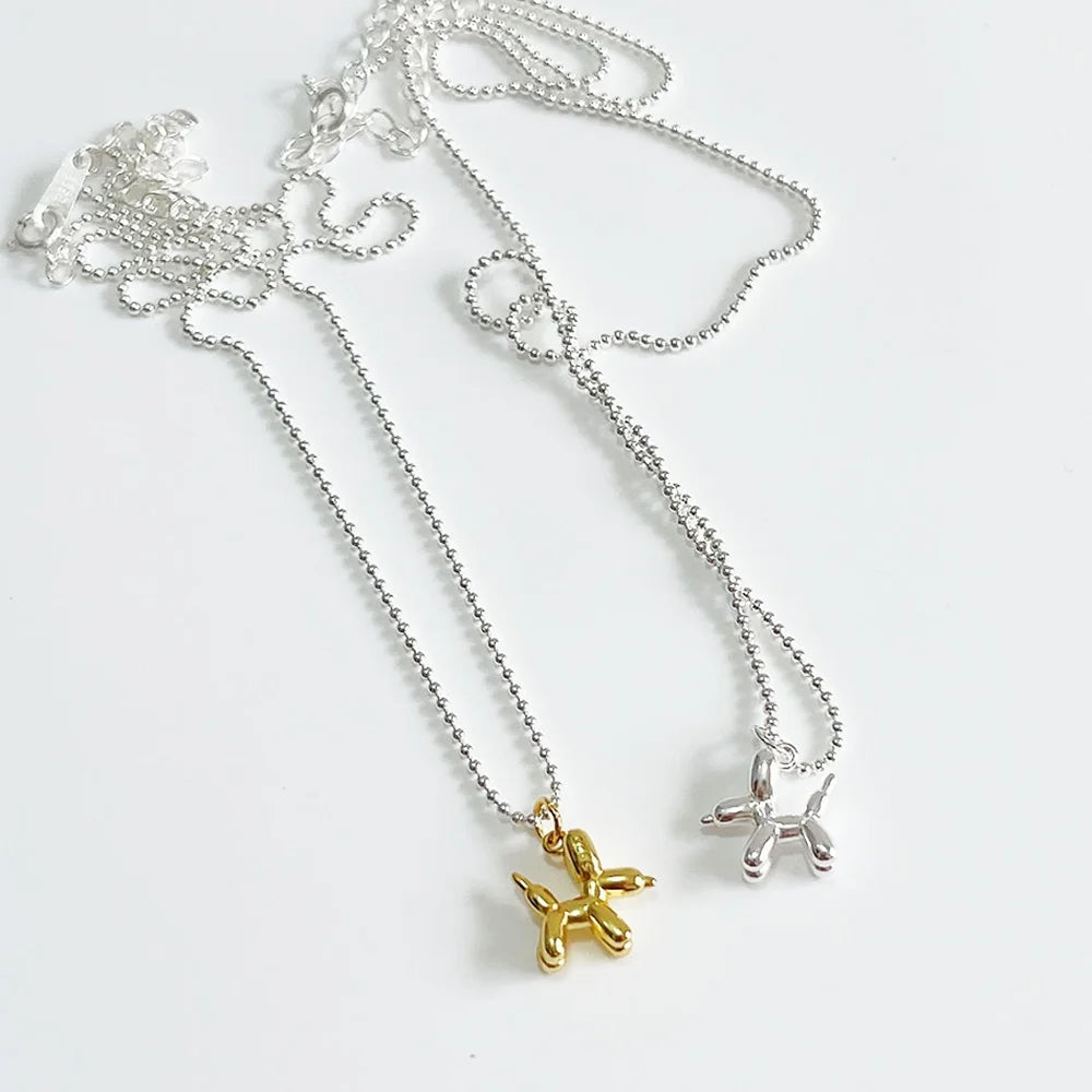 Wholesale S925 Sterling Silver Puppy Dog Pendant Necklace Charm Women Choker Round Bead Chain Necklaces Jewelry China Supplier