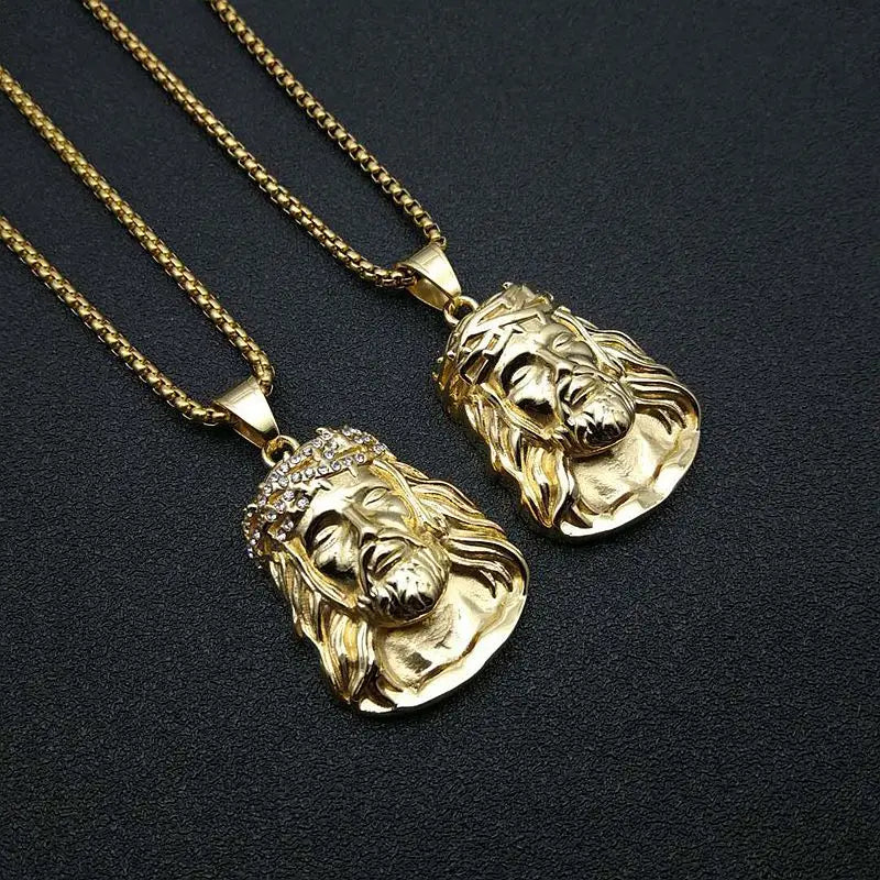 Duyizhao Hip Hop Religious Necklace Titanium Steel Gold Plated Diamond Inlaid Catholic Jesus Christ Pendant