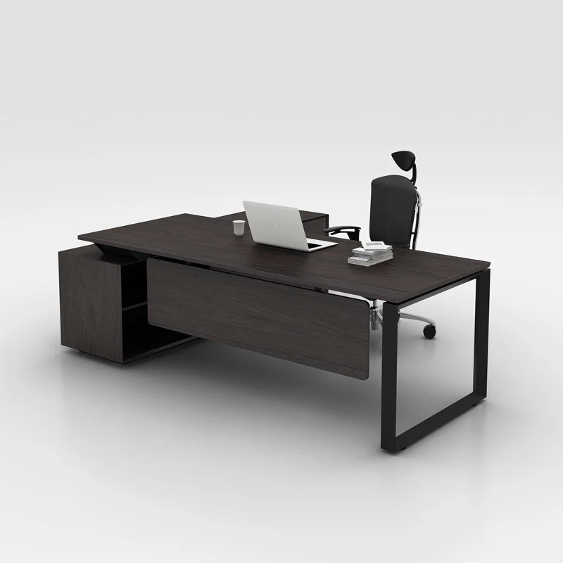 Wholesale Modern Extendable Black Executive L Shaped Wooden Office Desk with Panel Top