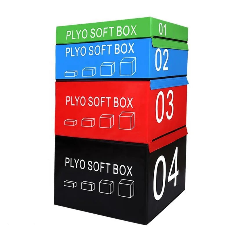 Custom AK Brand Fitness Soft Exercise Sponge Foam PU Leather Portable Plyometric Adjustable Stackable Safety Jump Box Model