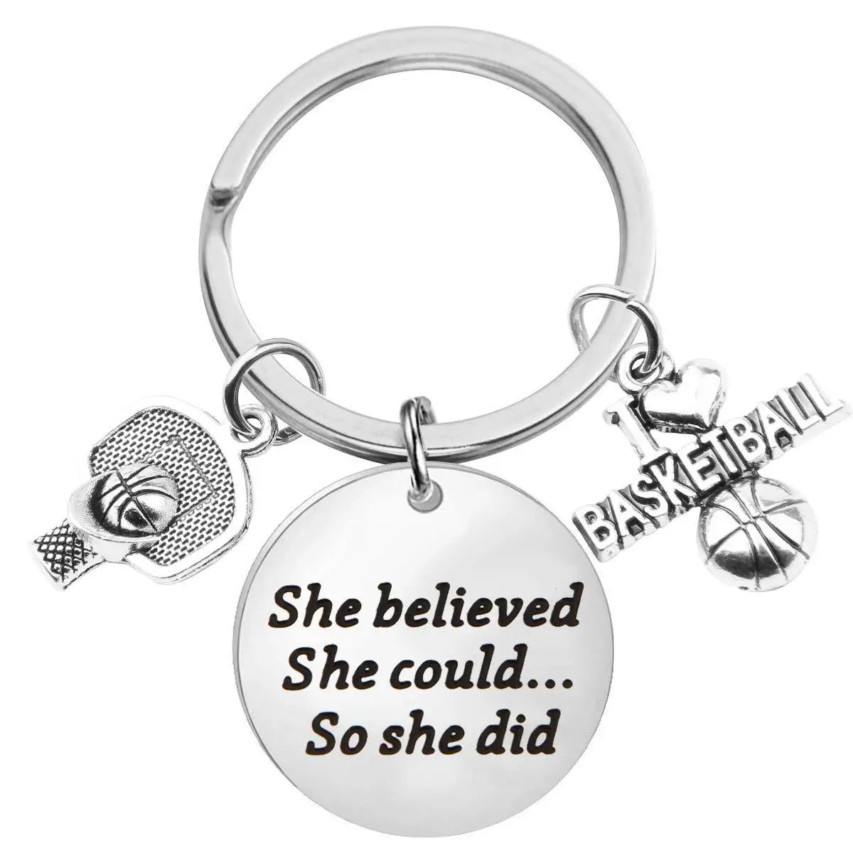 I love Basketball Metal Keychain She Believed She Could so She Did Key Ring Holder Backpack Accessories Bag Car Key Chain