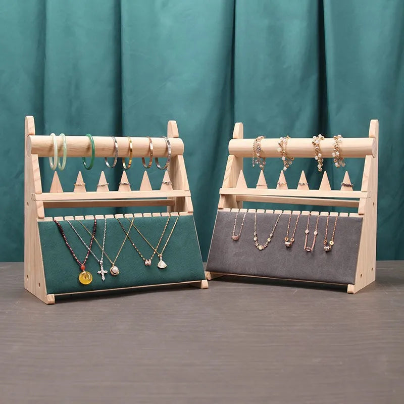Solid Wooden Velvet Bracelet Ring Necklace Jewelry Display Stand Jewelry Organizers Display Holder Jewelry Set Display Rack