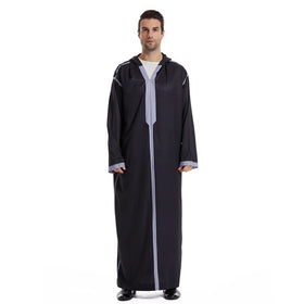 Men's Casual Saudi Arabic Thobe Long Sleeve Ramadan Dress Hood Loose Fit Middle East Islamic Robe Digital Feature Long Spring