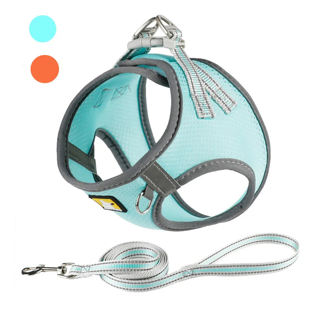 Stocked Mesh Multi Color Breathable Reflective Dog Harness and Leash Set