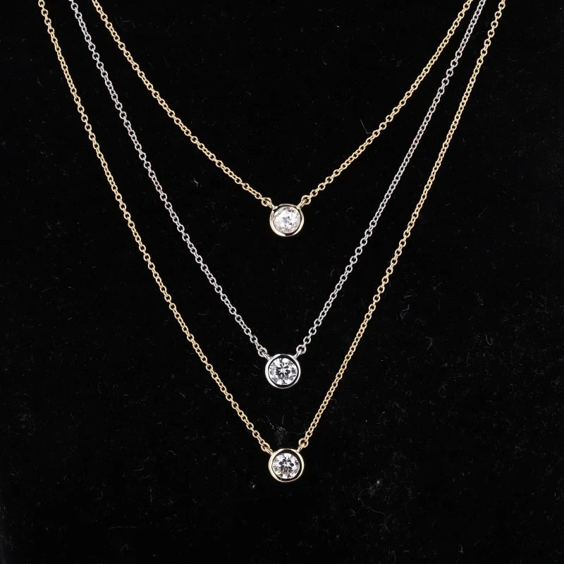 14K Gold with 4mm Double Rose Cut Moissanite  4mm Lab Diamond Gemstone Necklace