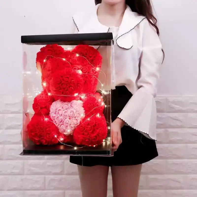 AF4502 Top Quality 25cm and 40cm Teddy Rose Bear With Gift Box Flower Bear Gift Box Best Selling Valentine Day Gift