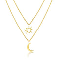 G1878 Fashion Double Layered Necklace Stainless Steel Jewelry Beaded Chain Sun and Moon Necklace