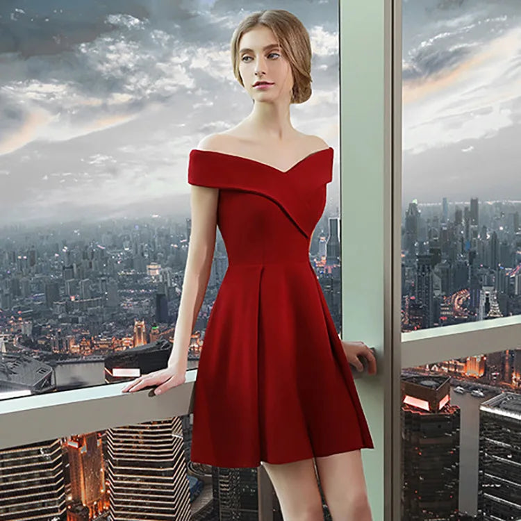 1329# New Summer Engagement Shoulder Slimming Banquet Bride Wedding Toasting Dresses