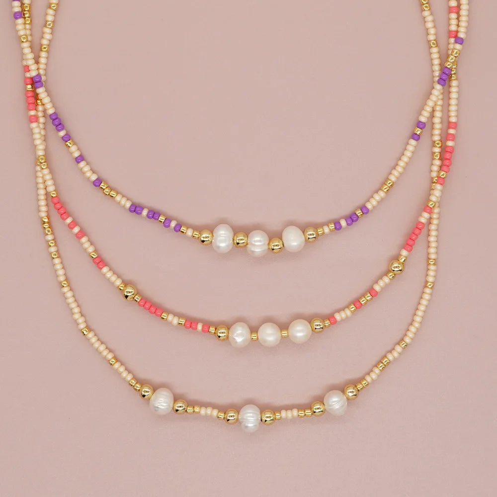 Go2boho Freshwater Pearl Stacking Beads Necklaces Party Gift Handmade Dainty Surfer Beach Jewelry for Women Men Fashion Trendy