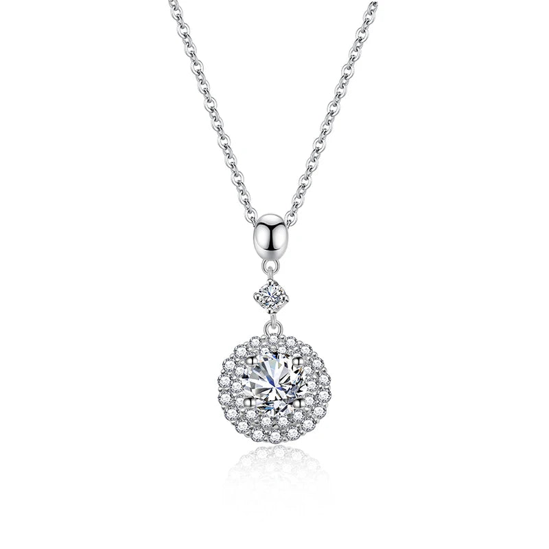 Trendy 925 Sterling Silver Necklace with Iced out Moissanite round Pendant Fine Jewelry Link Chain