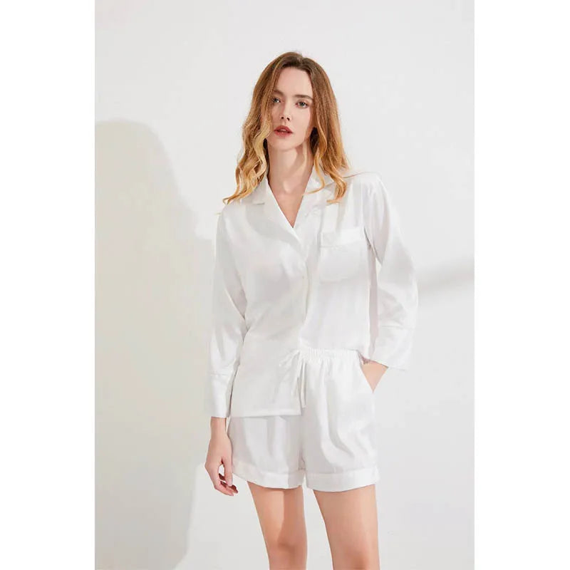 Fung 6002 Bridesmaid Pajamas 2 Piece Shorts and Long Sleeve Shirt Pajamas Pj Sets Satin Silky Woman Pyjamas Sleepwear Set W