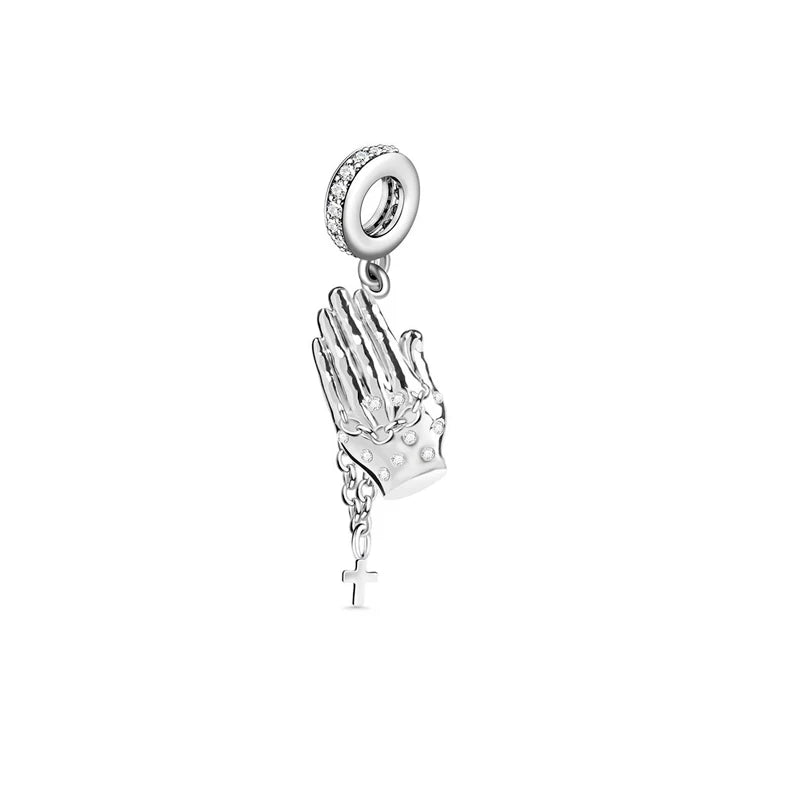 Fit Original Charm Bracelet 925 Sterling Silver Religious Prayer Hands With Cross Pendant Bead for Making Christian Jewelry 2022