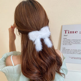 Barrette Hair Accessories Hair Clip Fuzzy Fur Bow Pin Fur Luxury Fashion Wholesale Winter Faux Mink Long Tail Plush Women Girls