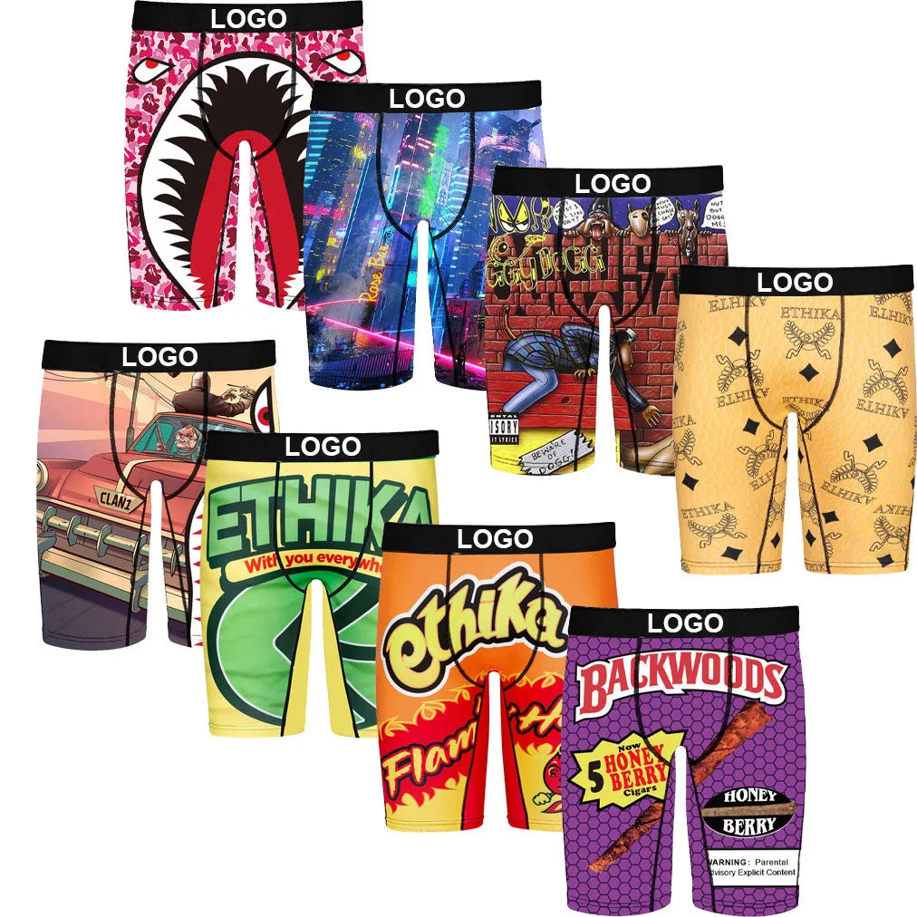 OEM Wholesale Men Underwear Boxer Briefs Shorts Male Plus Size Underwear Adults Print Pattern for Men Knitted Mid-rise