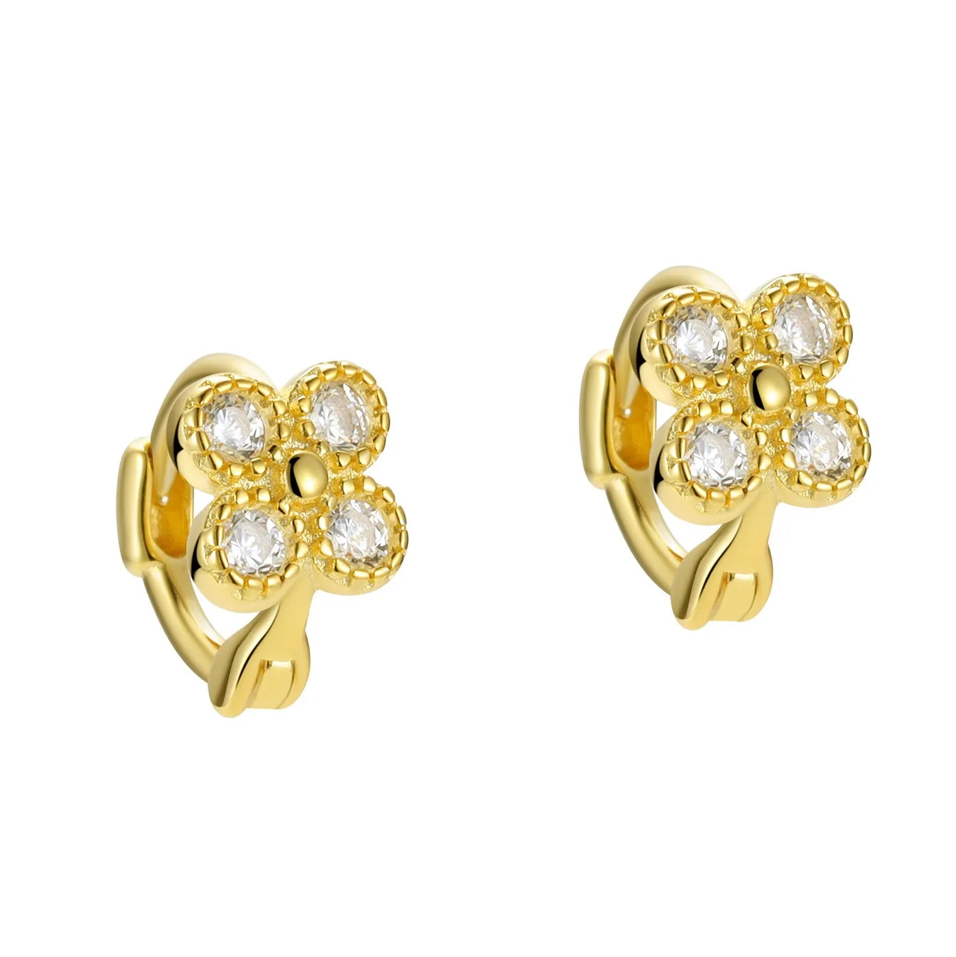 Love Earrings Sterling Silver 925 Four Leaf Zircon CZ Hoop Gold Plated Huggie for Women Gift Fine Jewelry Wholesale