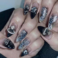 24 Pcs Spicy Girl French-style butterfly Almond Crystal Planet Ring Press on Nails Artificial Fingernails Customize 3530