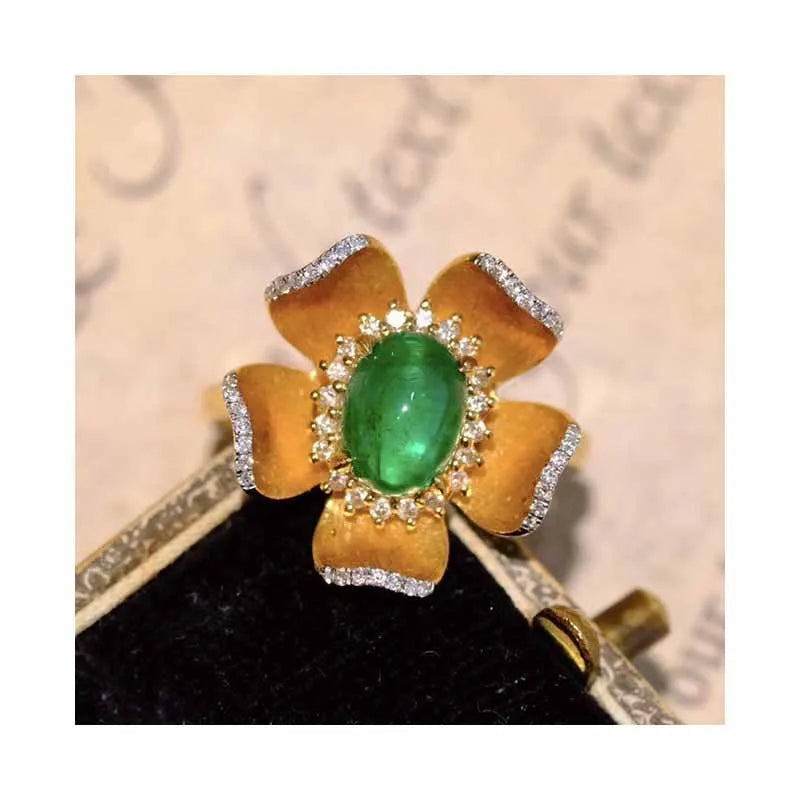 Hot New Arrivals 925 Sterling Silver Green Agate Gemstone Flower Ring for Woman Girl Gift