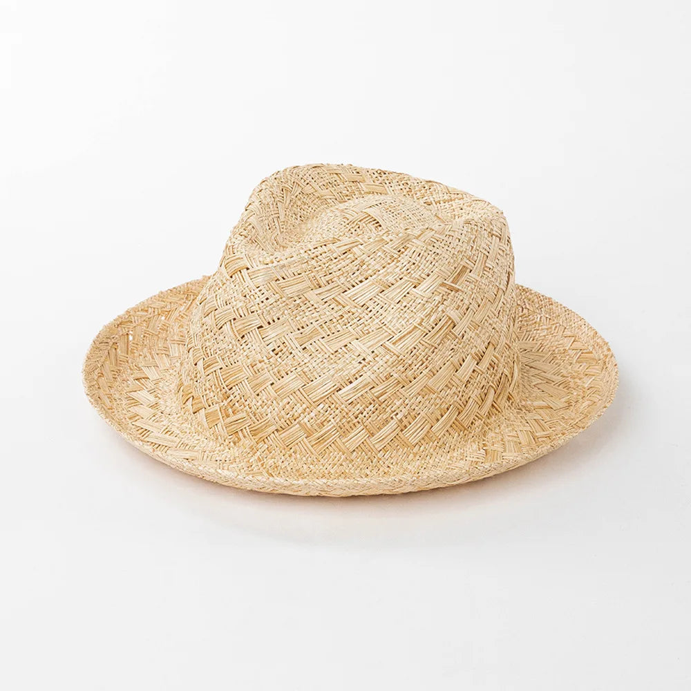 Spring Summer New Fashion Casual Short Brim Fedora Hand-Woven Luxury Sisal Straw Jazz Hat Outdoor Sun Straw Hat