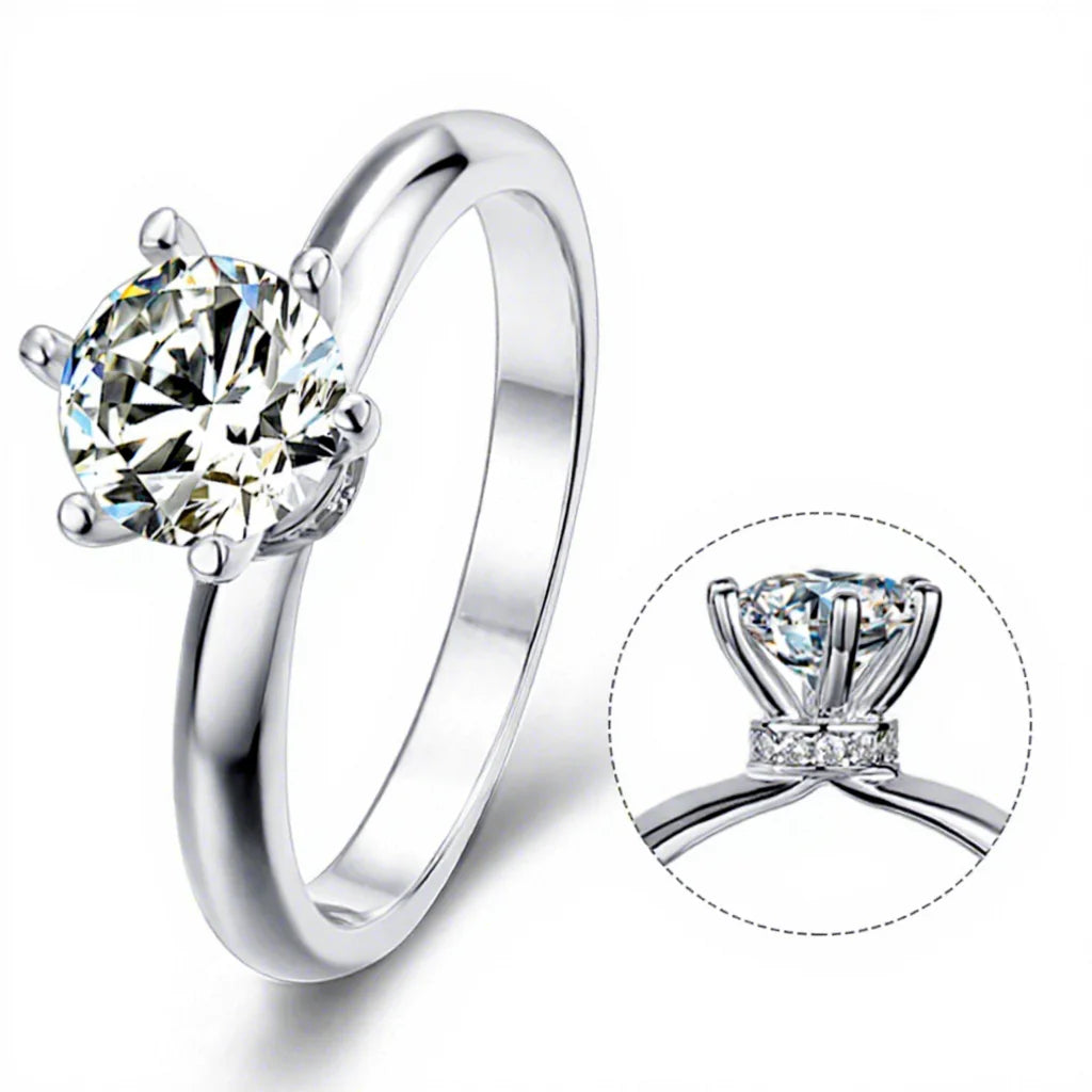 Hot Sale 1Ctw 6.5mm 6 Prong 925 Sterling Silver Women Jewelry Moissanite Engagement Ring With Rhodium Plated