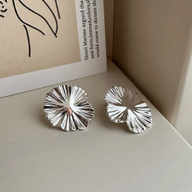 Fine Jewelry Hypoallergenic 925 Sterling Silver Texture Big Flower Stud Earrings
