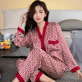 Popular Women's Plus Size Ice Silk Pajamas Long Sleeve Breathable Household Garments 2 Pieces Set