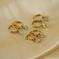 Vintage Waterproof Titanium Stainless Steel 18k Gold Plated Geometric Zircon Heart Waterdrop and square Pendants Earring
